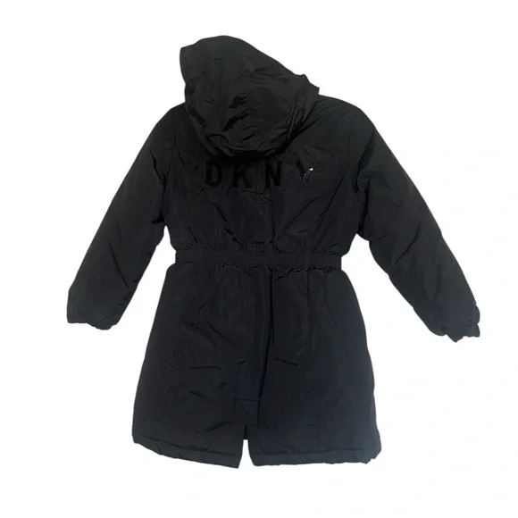 DKNY Girls Winter Puffer Rhinestone Detail Hooded Jacket Black Small (7/8 )